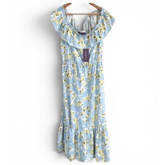 adore me Dresses & Skirts - Adore Me Celine Dress Womens 2XL Blue Citron Ruffle Flowing Boho Midi New